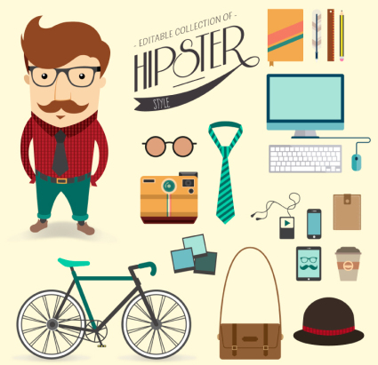 18 hombres de la moda de articulos personales vector material