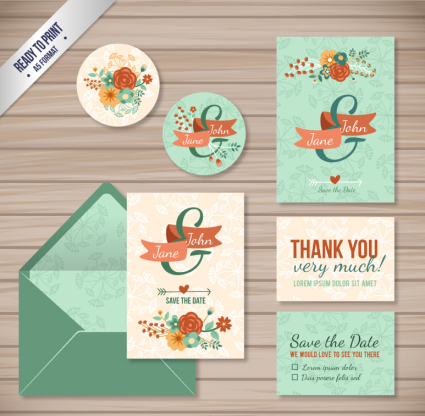 Material de la invitaci車n de boda de vectores 6 flor