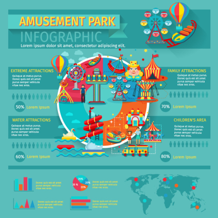 Parque de atracciones de material cartogr芍fico informaci車n vector de la historieta