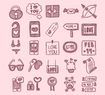 25 Da de San Valentn icono material de vectores
