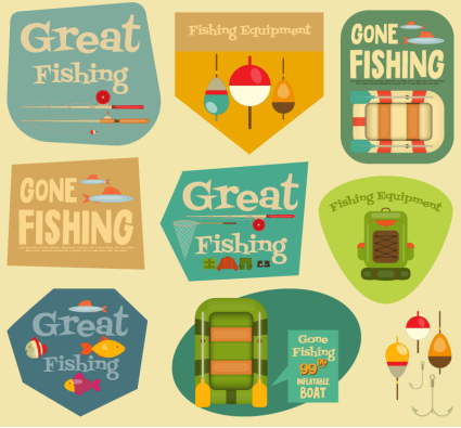 Material de la etiqueta vector 9 de pesca de la vendimia