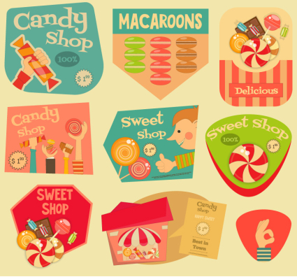 9 de caramelo de la vendimia material de la etiqueta vector