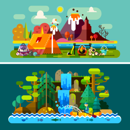2 acampar material de paisaje vector