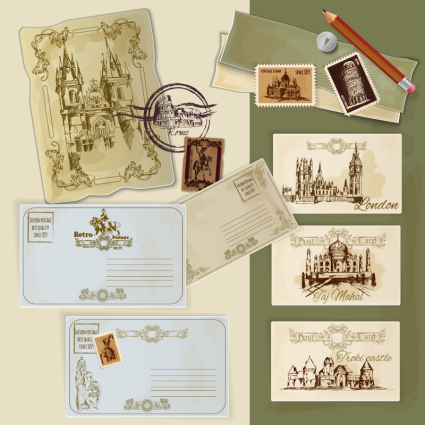 Vector de material World Travel Postales
