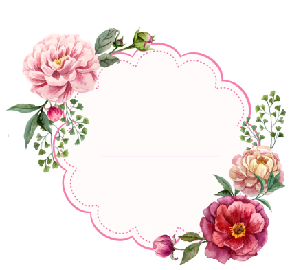 Decoraci車n floral material de la etiqueta vector de peon赤a acuarela