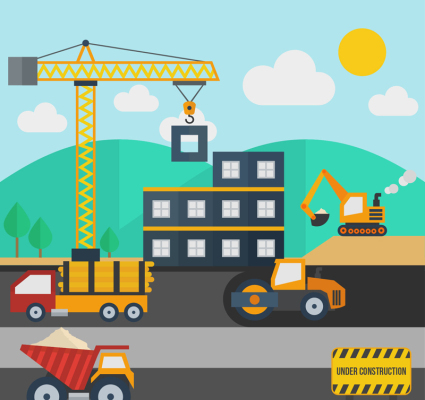 Historieta del vector material de las obras de construcci車n