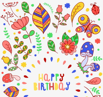 Vector de material coloridos tarjetas de cumpleaños floral
