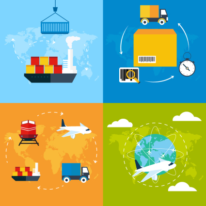 4 Transporte Global de material ilustrador vectorial