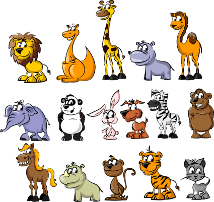 16 modelos lindos animales de dibujos animados ojos grandes del vector