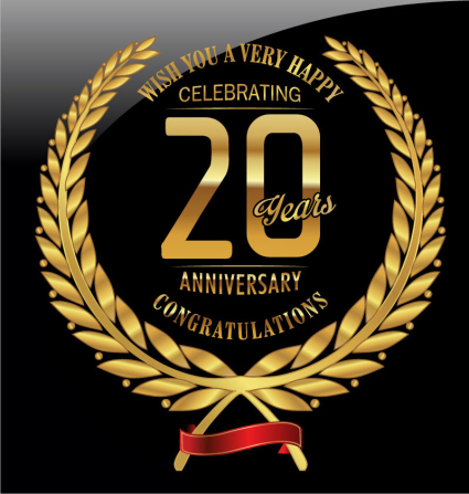Los vectores de la etiqueta de oro de 20 aniversario