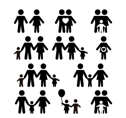 11 modelos de familia icono negro del car¨¢cter del vector
