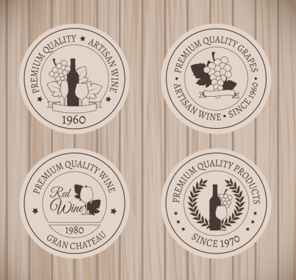 4 vino circular material de la etiqueta vector