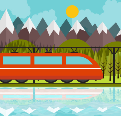 Hermoso paisaje a lo largo del material de trenes y el vector
