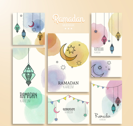 7 de la tarjeta de la acuarela vector de material Ramad芍n