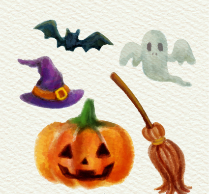 5 de Halloween acuarela elemento del vector