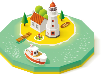 Material de vector visi車n plan de resort de dibujos animados isla 3D