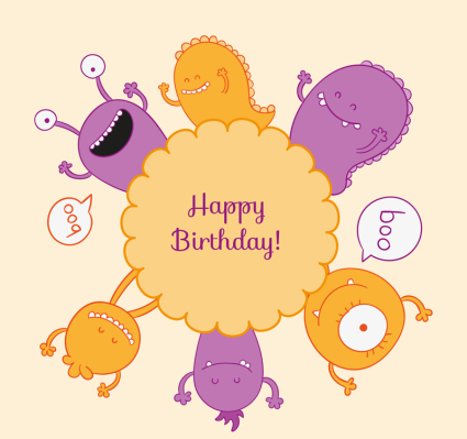 Vector monstruo de la historieta tarjetas de cumpleaños