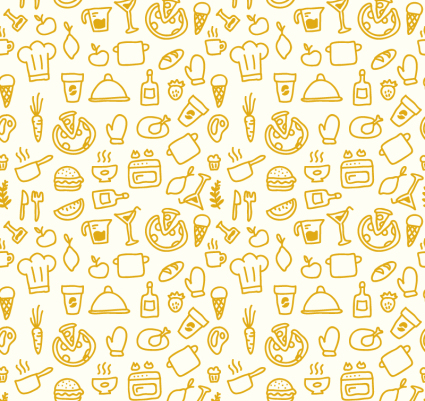 Mano de alimentos de dibujos animados dibujado de fondo sin fisuras del vector