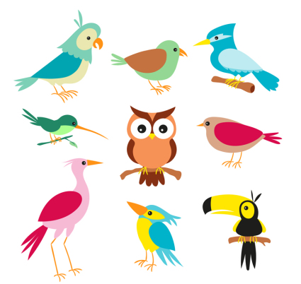 9 de dibujos animados vector material de aves