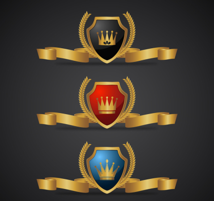 3 cinta de oro de material vectorial escudo
