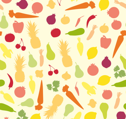 Verduras y frutas de fondo sin fisuras de colores