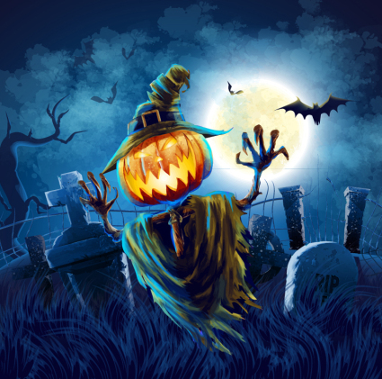 Calabaza de Halloween Hombre Tombstone y material de vectores