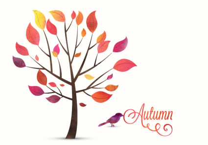 Árboles del otoño y aves de material de vectores