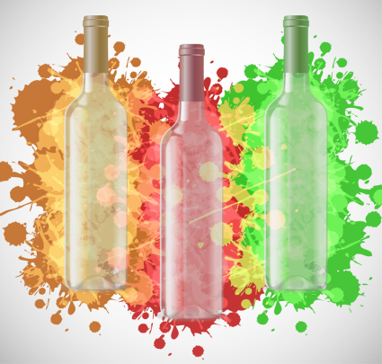 Tinta y botella de vino de la acuarela del vector