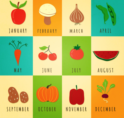 12 verduras de temporada y frutos materiales de vectores