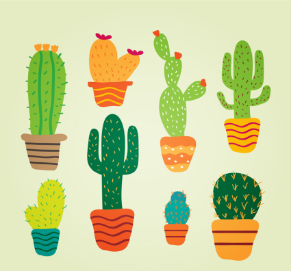 8 de cactus en maceta vector de la historieta