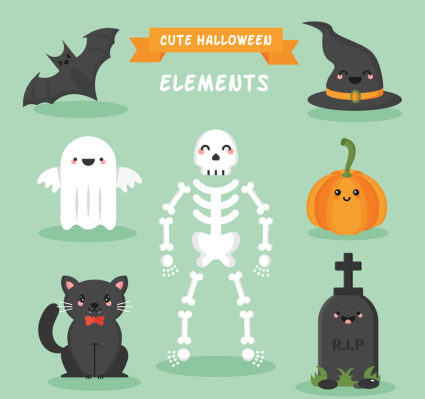 7 de material elemento del vector lindo de Halloween