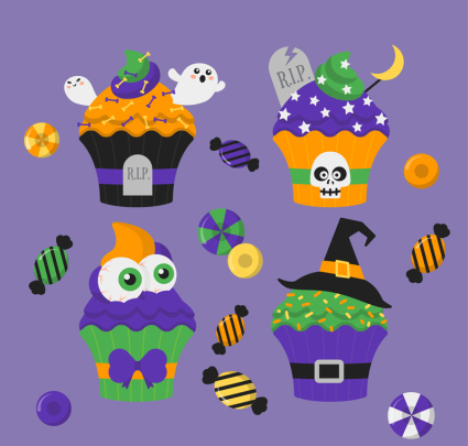 4 Vector de dibujos animados de Halloween pastelitos