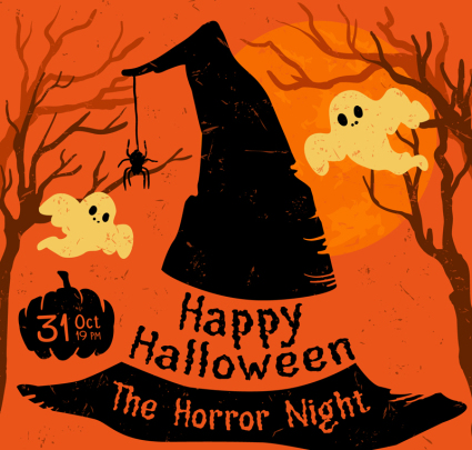 Fantasma creativo de material de Halloween vector cartel