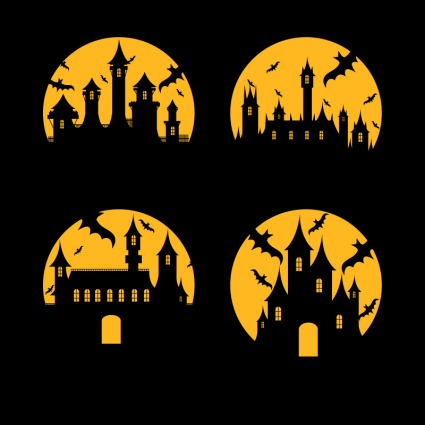 4 castillo de Halloween icono circular vector