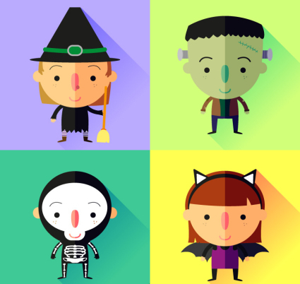 Cuatro plana car芍cter vectorial de Halloween