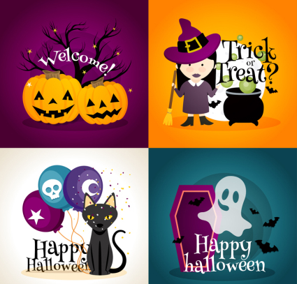 4 tarjetas creativo de Halloween vector de material