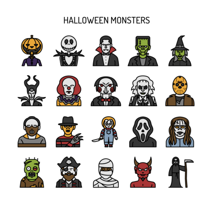 20 del icono del vector del monstruo de Halloween