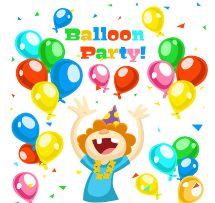 Globos de colores y tarjetas de cumpleaños para los niños Vectores