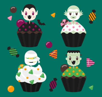 4 pastelitos de Halloween juguetones vectorial