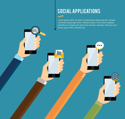 Aplicaciones vida social de material ilustrador vectorial