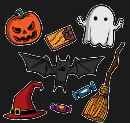 8 de dibujos animados de material de Halloween pegatinas vector