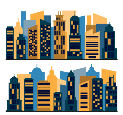 2 grupos de edificios material de diseño vectorial urbana
