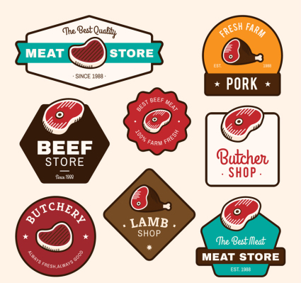 8 color carne etiqueta vector de material