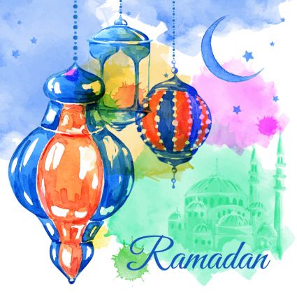 Manchas de agua Ramadan Greeting Card vector