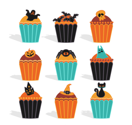 9 exquisitos pastelitos de Halloween Vector
