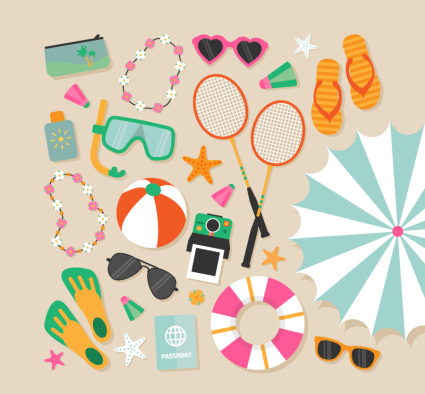 Variedad de vacaciones en la playa material del elemento vector verano