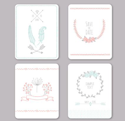 Posters 4 Tarjetas de boda frescas vector material
