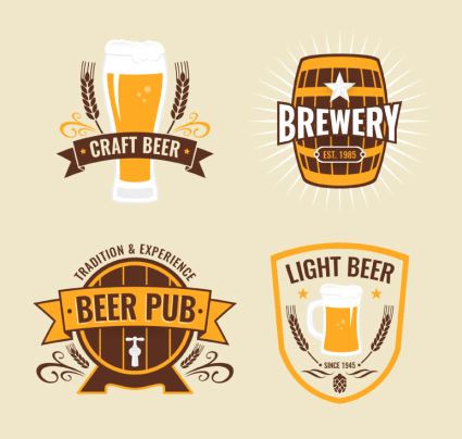 4 cerveza material del elemento vector de la etiqueta