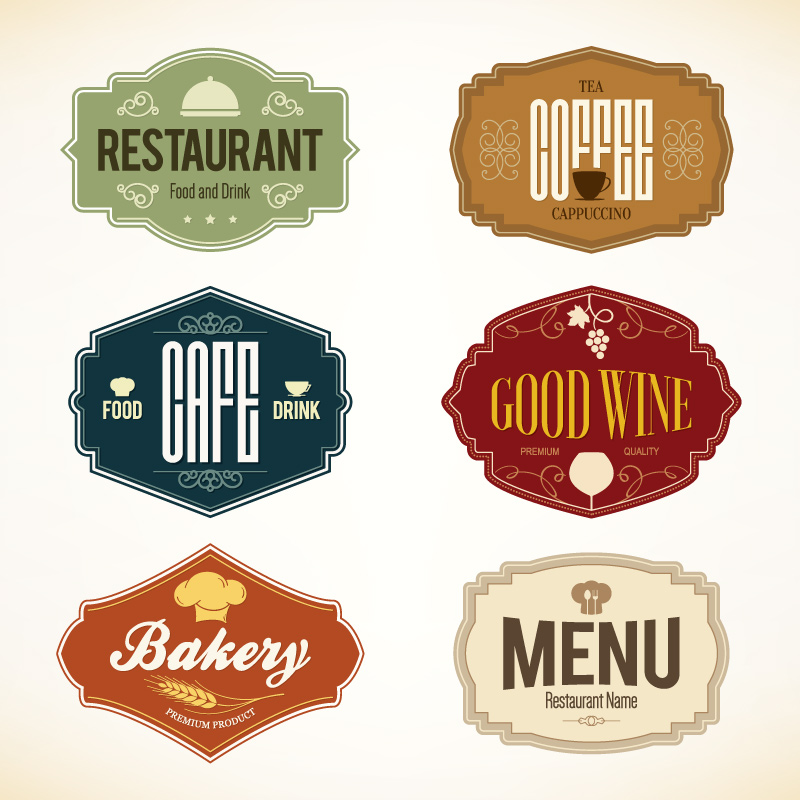 6 etiqueta retro Men¨² vector material Comedor
