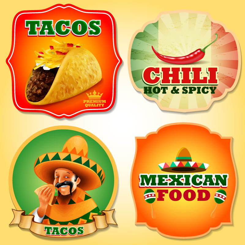 4 vectores de etiquetado de alimentos mexicanos